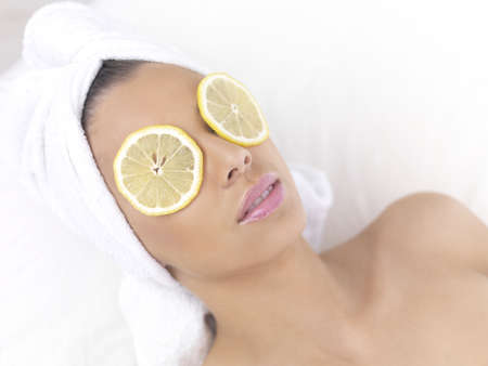 Portrait of beautiful woman during spa treatmentの写真素材