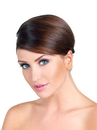Portrait of beautiful woman on white backgroundの写真素材