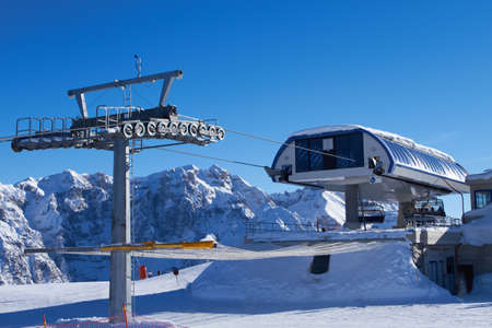 Ski lift in winter at Italian Dolomites
