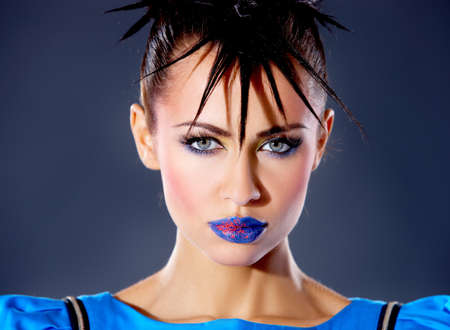 Portrait of beautiful sexy woman with punk haircutの写真素材