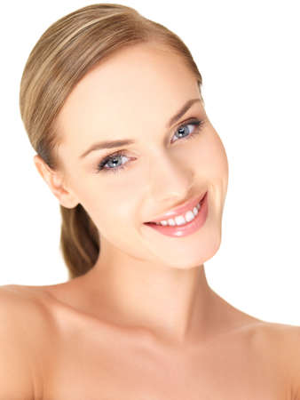 Portrait of beautiful woman on white backgroundの写真素材