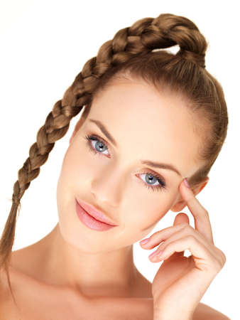 Portrait of beautiful woman on white backgroundの写真素材