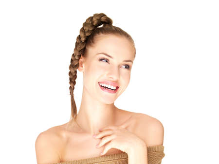 Portrait of beautiful woman on white backgroundの写真素材