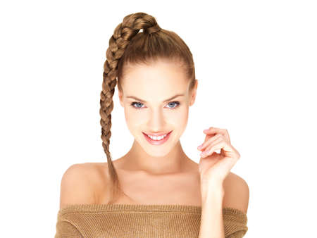 Portrait of beautiful woman on white backgroundの写真素材