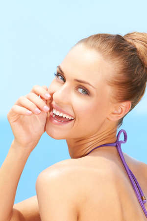 Closeup of fresh young woman with beautiful smileの写真素材