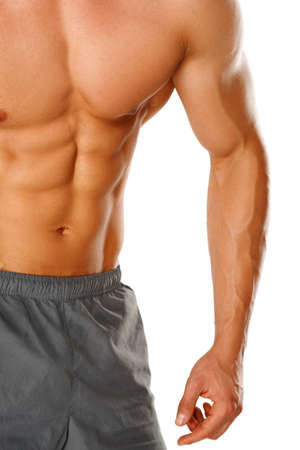 Muscular male body isolated on white backgroundの写真素材