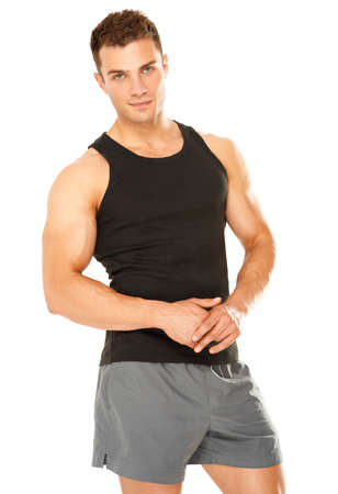 Healthy muscular young man isolated on white backgroundの写真素材