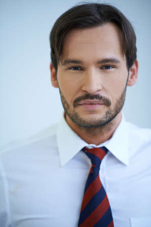 Portrait of a Caucasian confident beard businessman wearing a white shirt and fancy necktieの写真素材