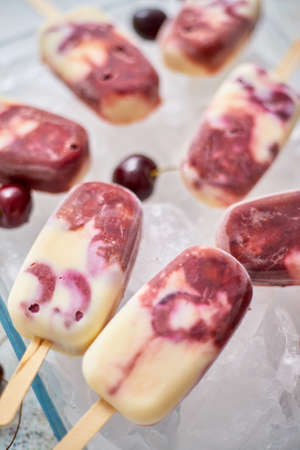 Homemade Delicious Vegan Cherry ice creams with Coconut Milk. Summer healthy food conceptの写真素材