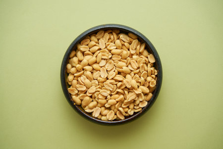 Top view of bowl with peanutsの写真素材