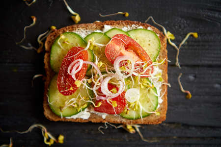 Top view of Healthy vegetable toastの写真素材