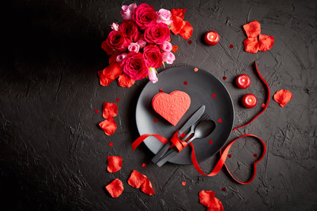 Valentines day, table setting and romantic dinner concept.の写真素材