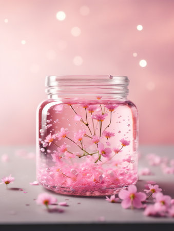 Fresh Cherry Blooms in Pastel Liquid Dip.の写真素材