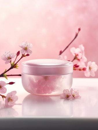 A glass container showcases with natural creamの写真素材