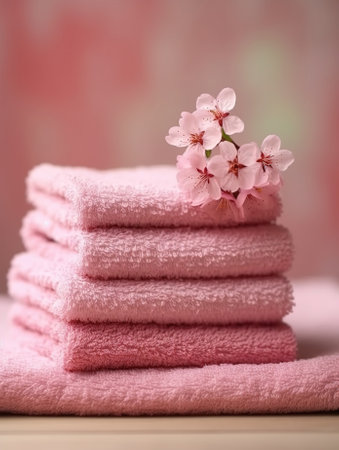 Soft Spa Freshness with Pile of Towelsの写真素材