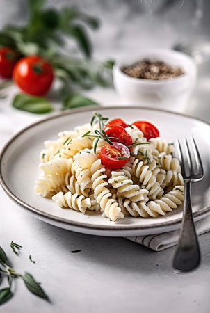 A Fresh, Healthy Italian Fusilli Mealの写真素材