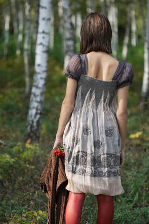 Lonely in the autumn forestの写真素材