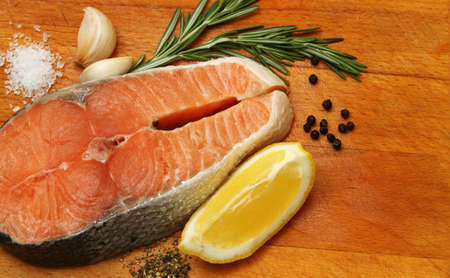 Still life with fresh salmonの写真素材