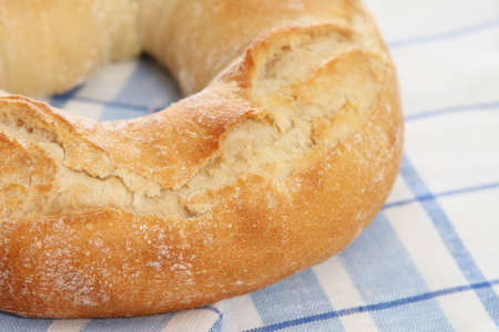 Fresh bread on the checkered towel. Close upの写真素材