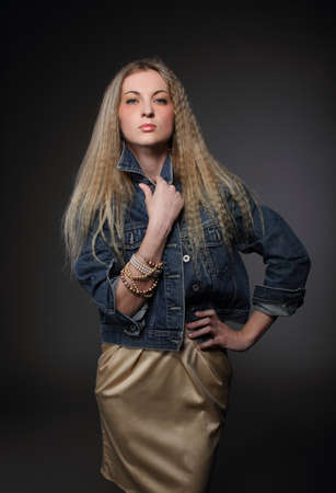 Portrait of young blond girl with make upの写真素材