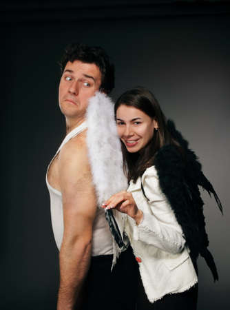 Mr. Angel and Mrs. Angel. Creepy character portrait.の写真素材