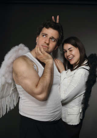 Mr. Angel and Mrs. Angel. Creepy character portrait.の写真素材