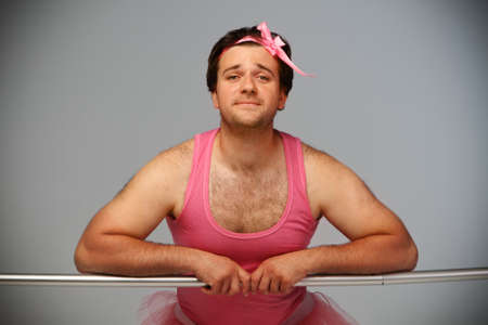 Crazy ballerina. Man wearing ballerina suit in pink colorの写真素材