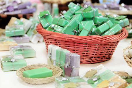 Different herbal natural soaps in the shopの写真素材