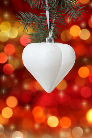 White Christmas tree decoration on lights backgroundの写真素材