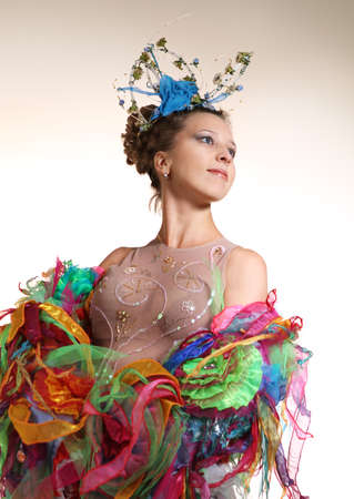 Portrait of the young woman in the beautiful dressの写真素材