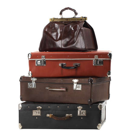 Old vintage suitcases isolated on white. Luggageの写真素材