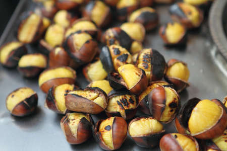
Close up view of grilled chestnutsの写真素材