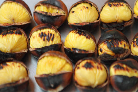 
Close up view of grilled chestnutsの写真素材