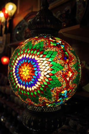 Traditional vintage Turkish lamps over light background in the nightの写真素材
