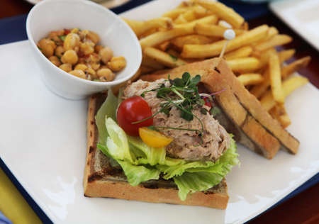 Sandwich with chicken paste, tomato and lettuceの写真素材