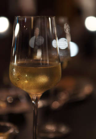 Two glasses of the white wine in the night. Close upの写真素材
