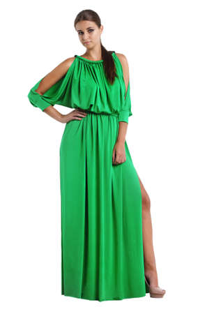 Portrait of the beautiful brunette girl in long green dress
の写真素材