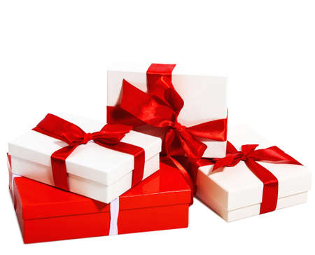 Boxes tied with a ribbon bow. A gift for Christmas, Birthday, Wedding, or Valentine's day. Isolated...