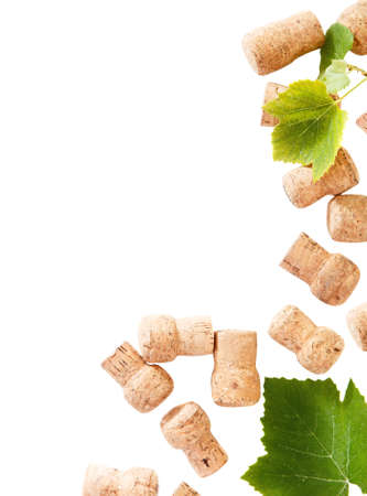 Dated wine bottle corks on the white background. Close upの写真素材