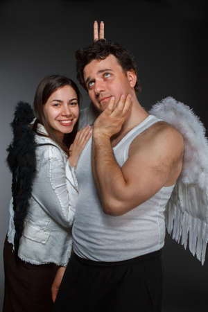 Mr. Angel and Mrs. Angel. Crazy character portraitの写真素材