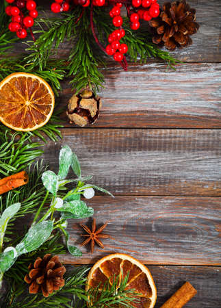 Christmas decorations on the woodenの写真素材