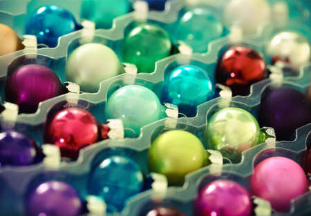 Christmas retro card with Christmas decorationの写真素材