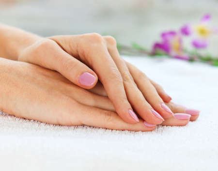 Manicure - Close up shot of nicely manicured woman fingernailsの写真素材