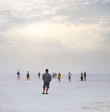 The dramatic and mysterious scene in Salt Lake. Tunisia. Sunriseの写真素材