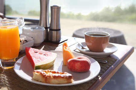 Tasty breakfast in the morning with beautiful sea view