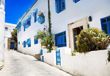 Sidi Bou Said. La Gulett, Tunisia. White and blue townの写真素材