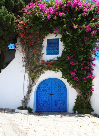 Sidi Bou Said. La Gulett, Tunisia. White and blue townのeditorial素材