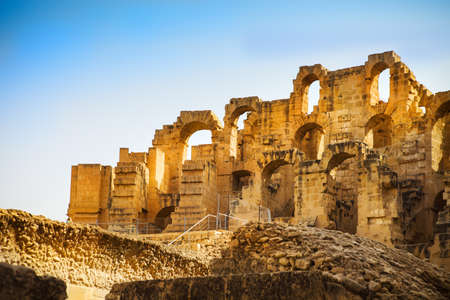 Ruins of the largest colosseum in in North Africa. El Jem,Tunisia.の写真素材