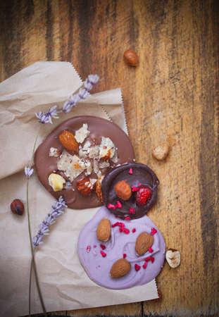 Chocolate cookies with pistachios, hazelnut, almonds and lavender