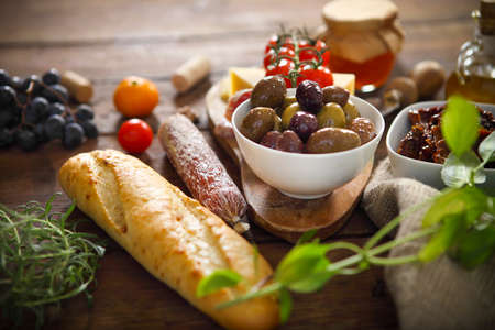 Italian food ingredients on the wooden tableの写真素材